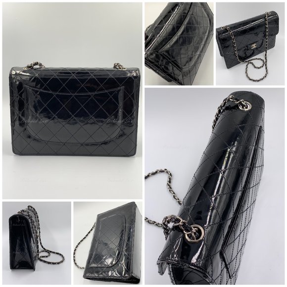 Authentic CHANEL Patent Black Jumbo Flap Crossbody - Picture 9 of 17